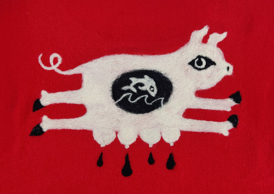 Pig and Fish Textile Art // Artwork Print