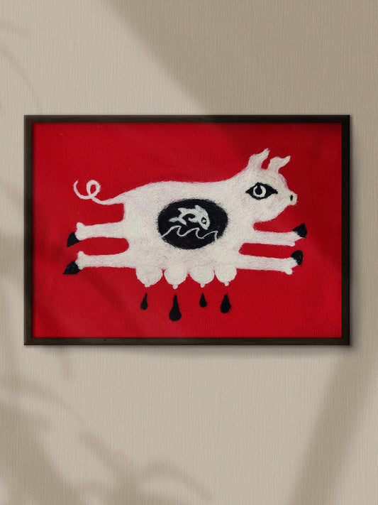 Pig and Fish Textile Art // Artwork Print