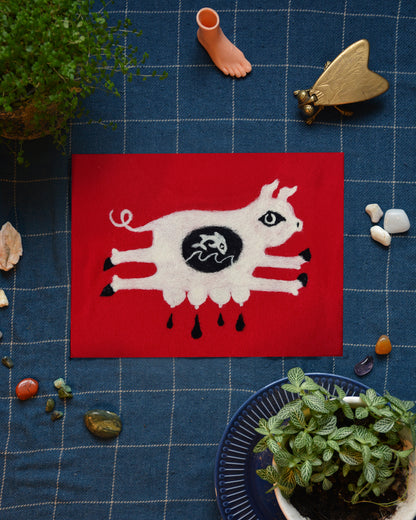 Pig and Fish Textile Art // Artwork Print
