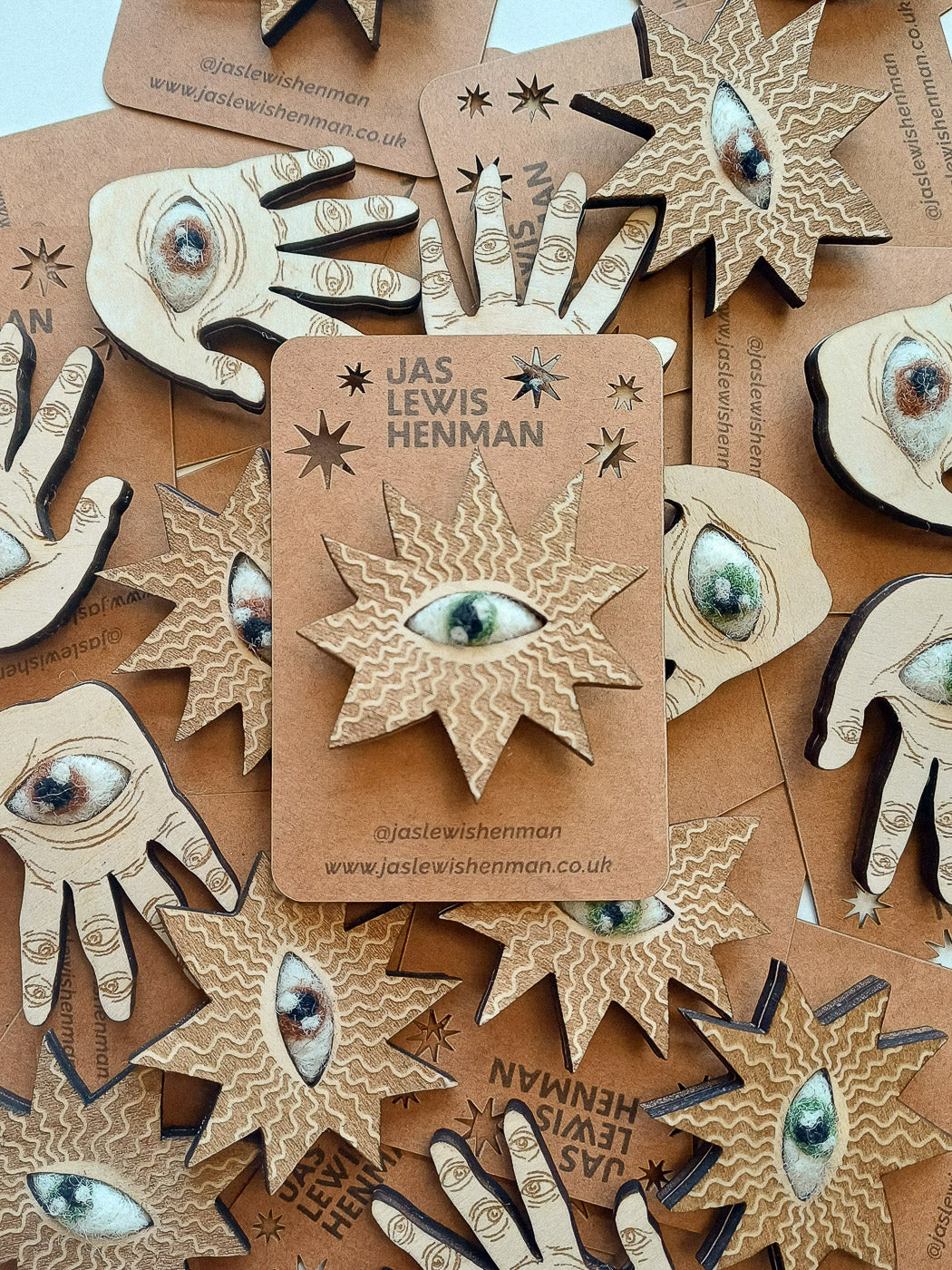 Wooden Star Brooch with Felt Eye