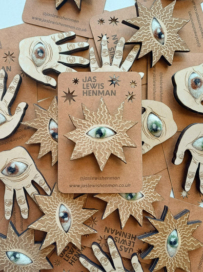Wooden Star Brooch with Felt Eye