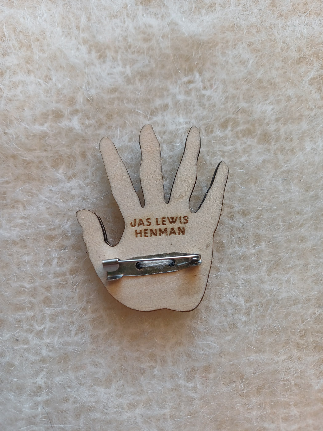 Wooden Hand Brooch with Felt Eye