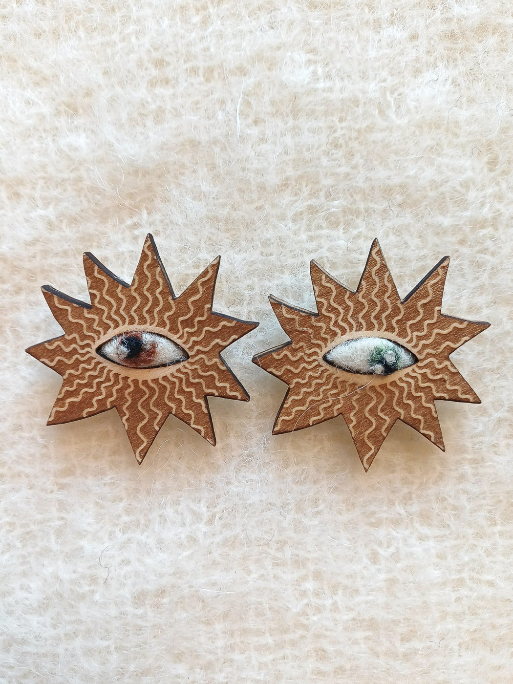 Wooden Star Brooch with Felt Eye