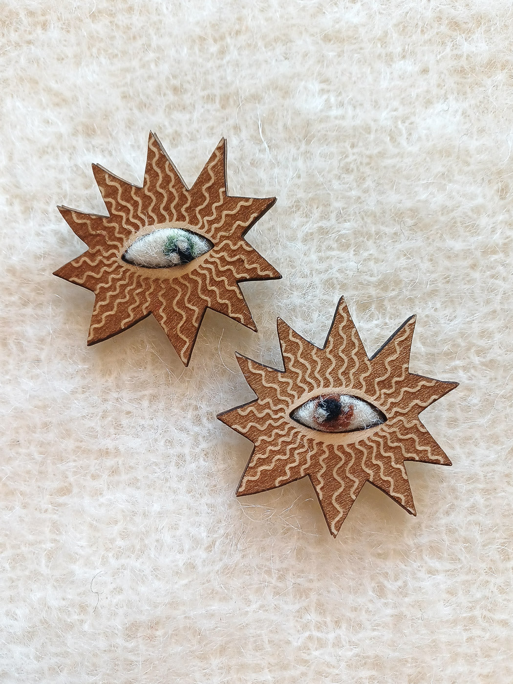 Wooden Star Brooch with Felt Eye